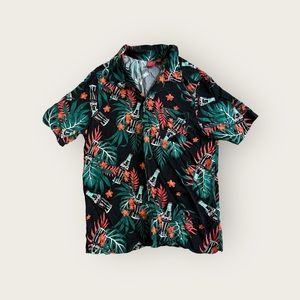 Coca Cola Shirt Mens‎ Large Black Green Red Hawaiian Button Up MEASUREMENTS ✅